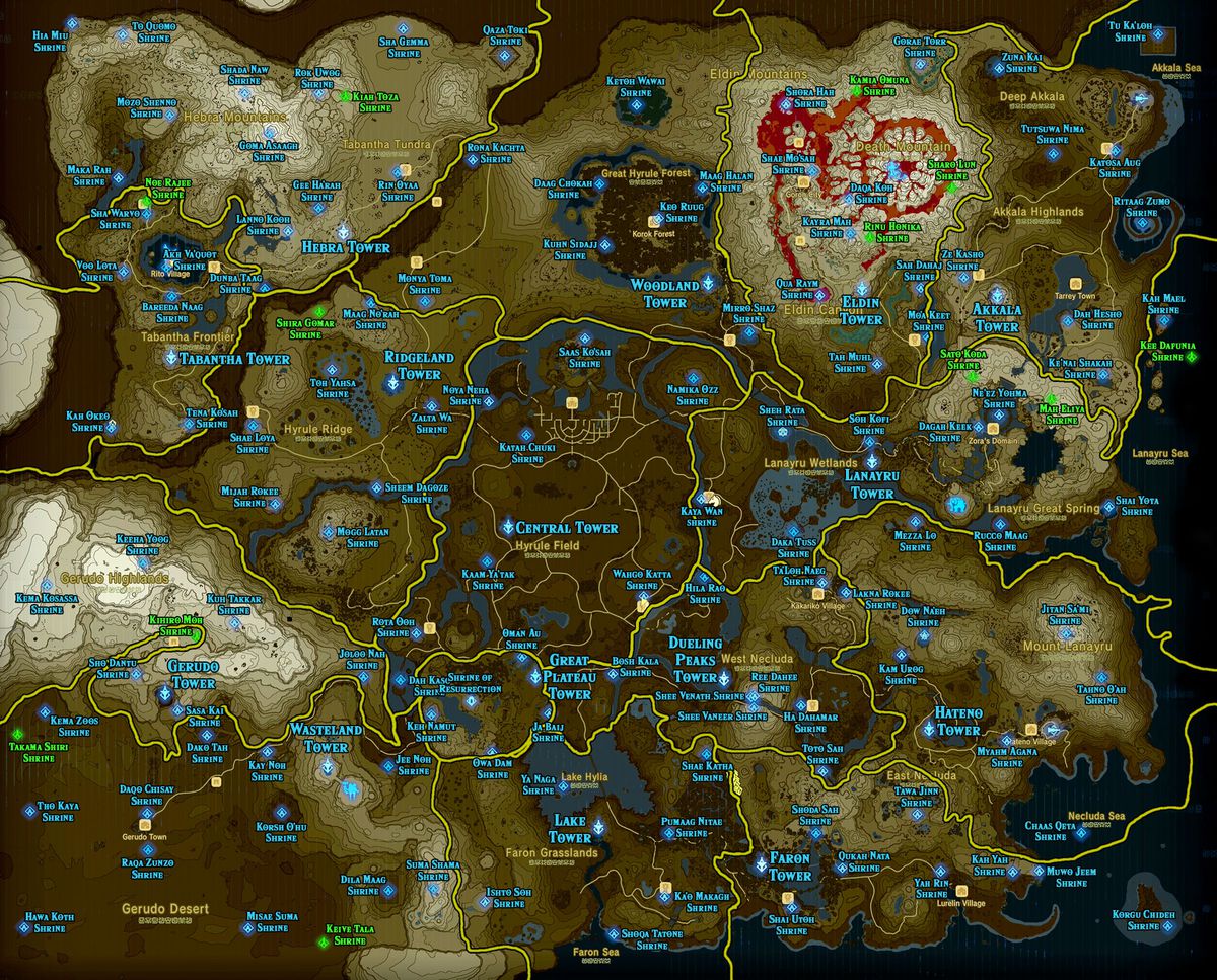 Zelda Breath Of The Wild All Shrines Map Champions Ballad DLC.0 
